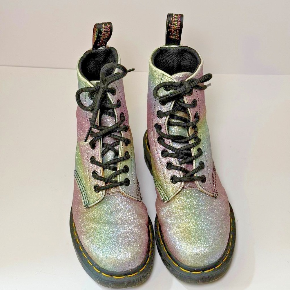 Dr Martens 1460 Pascal Rainbow Glitter Boots Womens US 6 UK 4 8-Eye Lace Up